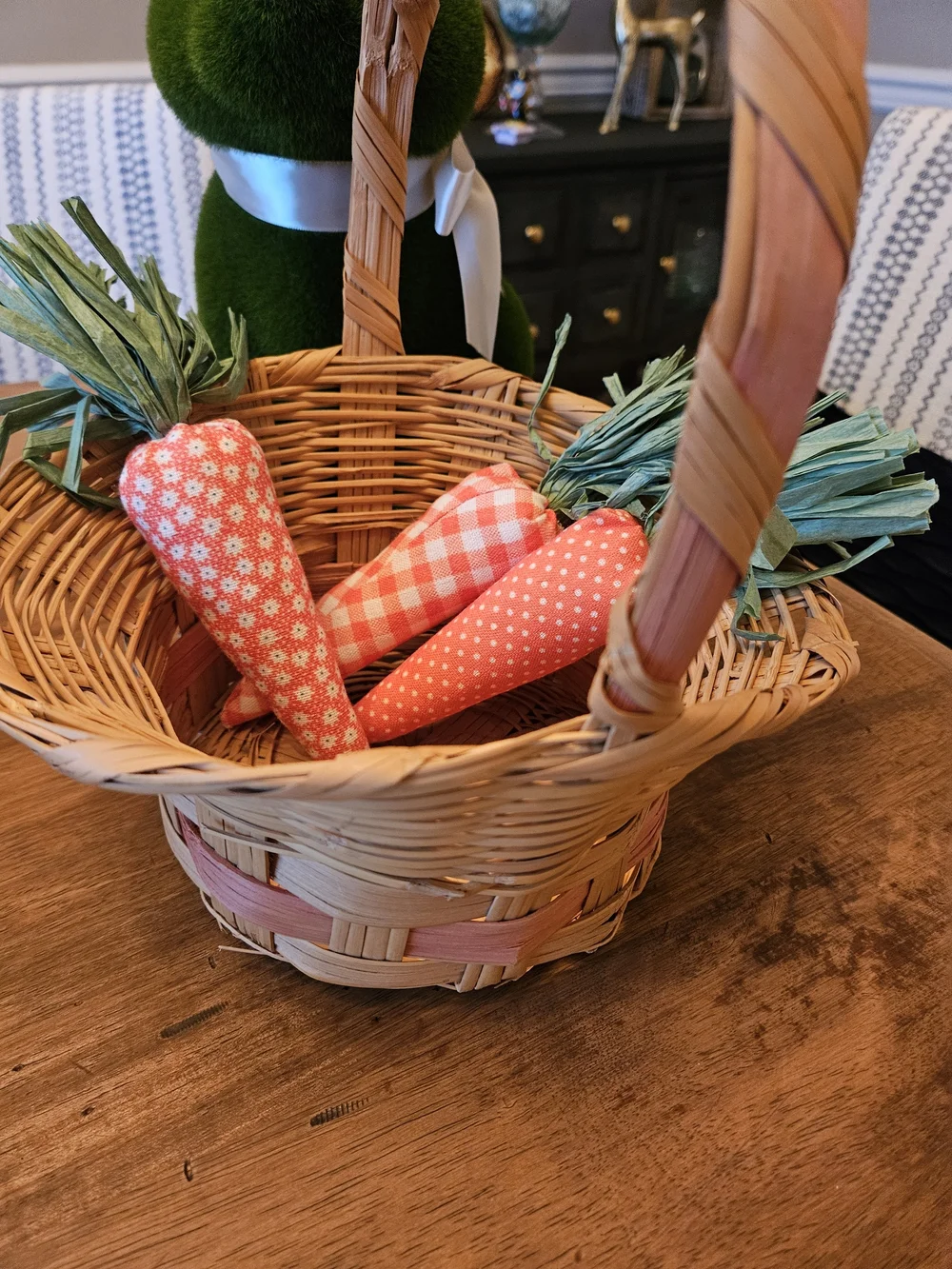 Mexico Natural Woven Willow Basket with Handle - Brown Pink